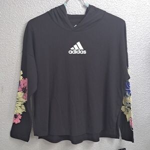 NWT Adidas T Shirt Hoodie With Flowers   Size M (10-12)